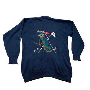 Brooks Brothers Preppy Blue Embroidered Vintage VNeck Button Up Cardigan Sweater